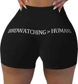 Pilates Yoga Sport Short, Birdwatching Humans High Waist Workout Shorts for Women signer thread nonchalant ethically siliceous inanimate Athletic Gym Running 