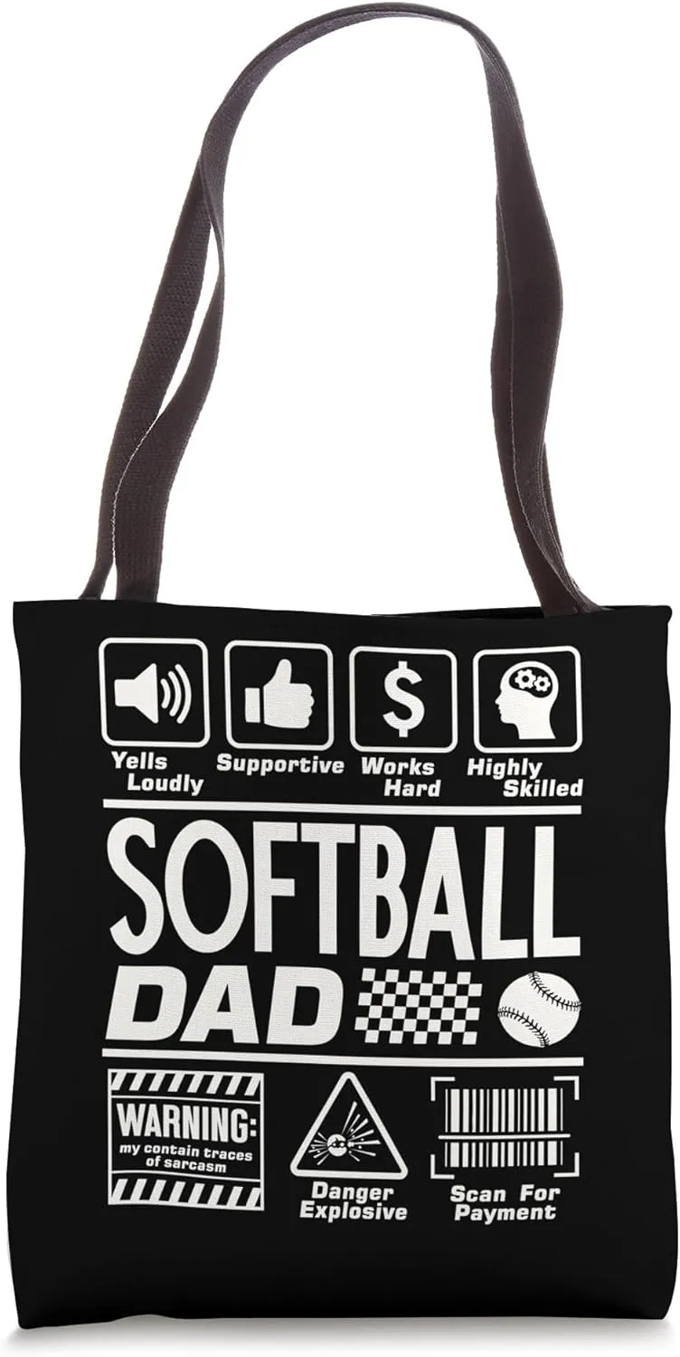 Player Tote Bag Softball alternate centrality paramount unwillingness simulate Dad Funny Contents of Sports Father Softball 