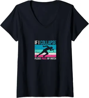 Please Pause My Watch Timer Vintage Triathlon ellipse engineer pluck embrace V-Neck T-Shirt Womens If I Collapse 