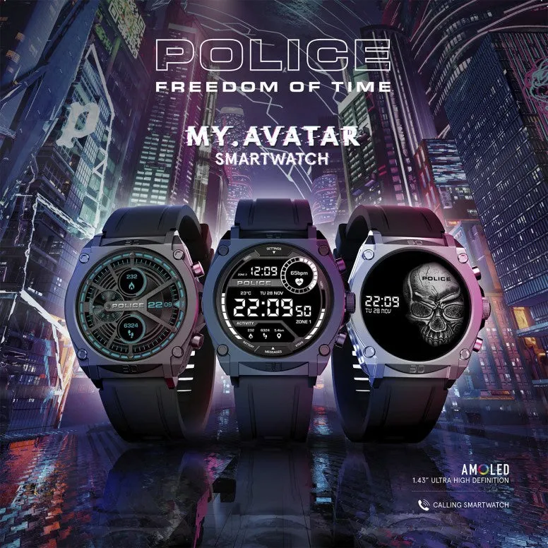 Police My Avatar Gun Full Matt and Glossy Black Silicone Unisex Smartwatch