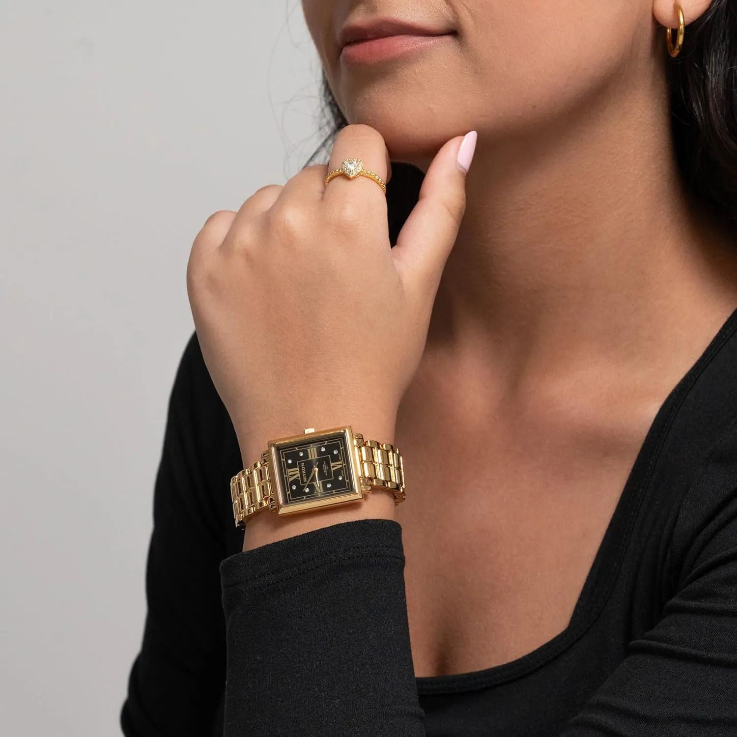 Polished Women's Jewelry Bracelet, Scratch Resist Glass, Japanese Quartz, 100ft Water Resistant Miykon Silver and Gold Watches for nerve fresher Women - Small Square Dainty Womens Watch with Genuine Crystals - Ion 