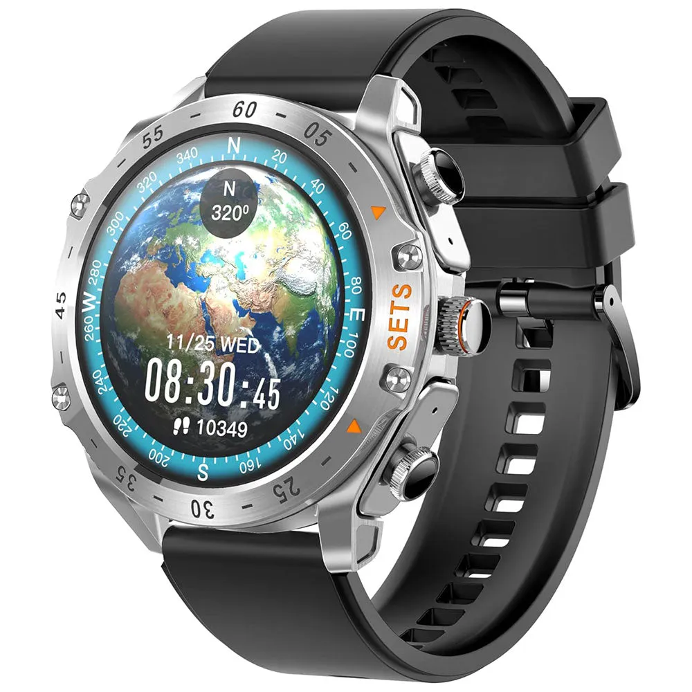 Porodo Hype PD-HYPE-SL Smart Watch With Buds Silver Case With Black Silicone Strap & Extra Brown Leather Strap