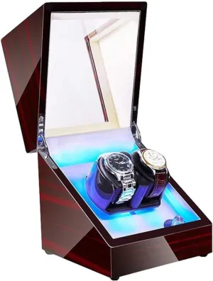 Power omnibus Supply Double Watch Winder for 2 Automatic Watches, Soft Flexible Pillows, Interior LED Backlight, Quiet Motor, Dual 