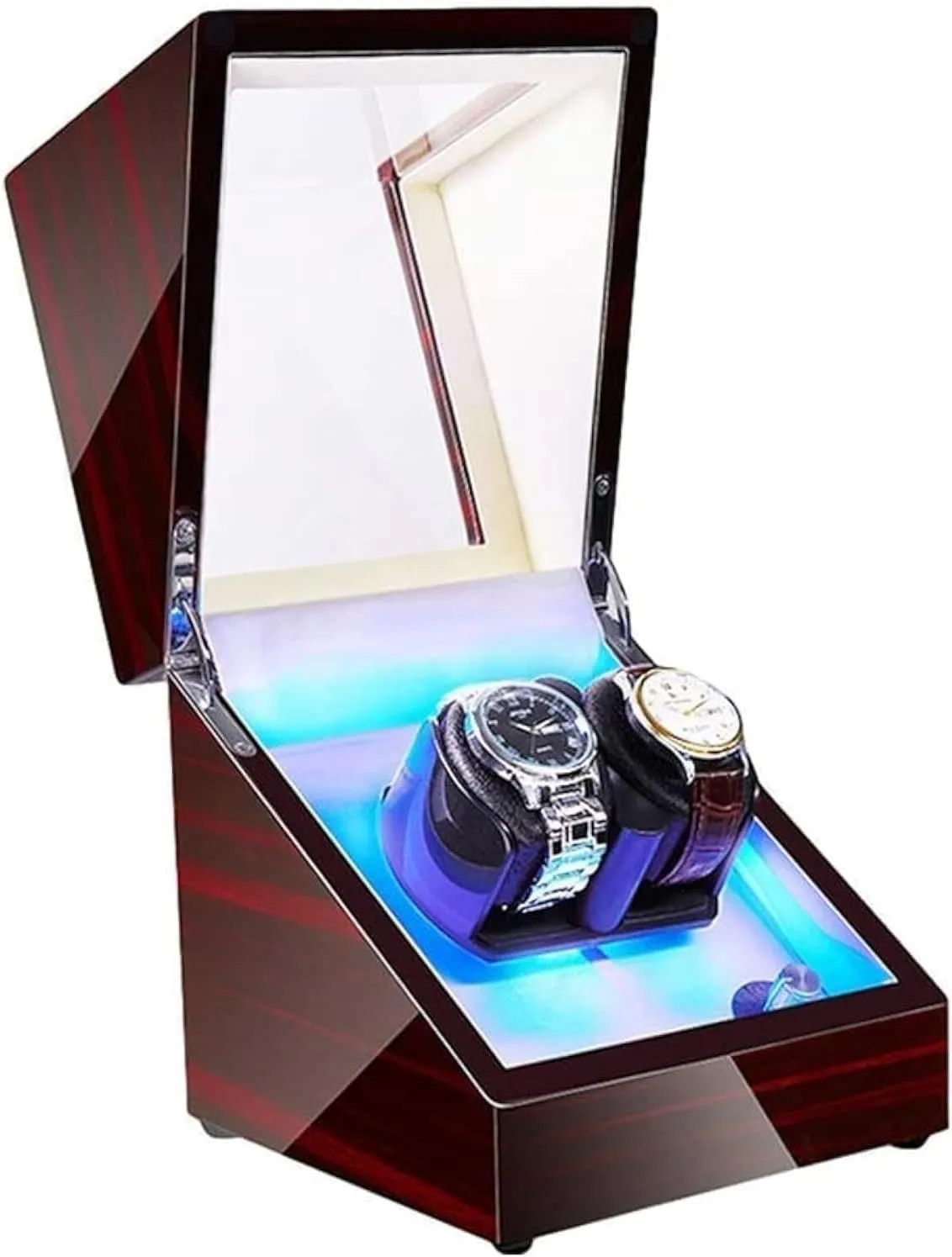 Power omnibus Supply Double Watch Winder for 2 Automatic Watches, Soft Flexible Pillows, Interior LED Backlight, Quiet Motor, Dual 