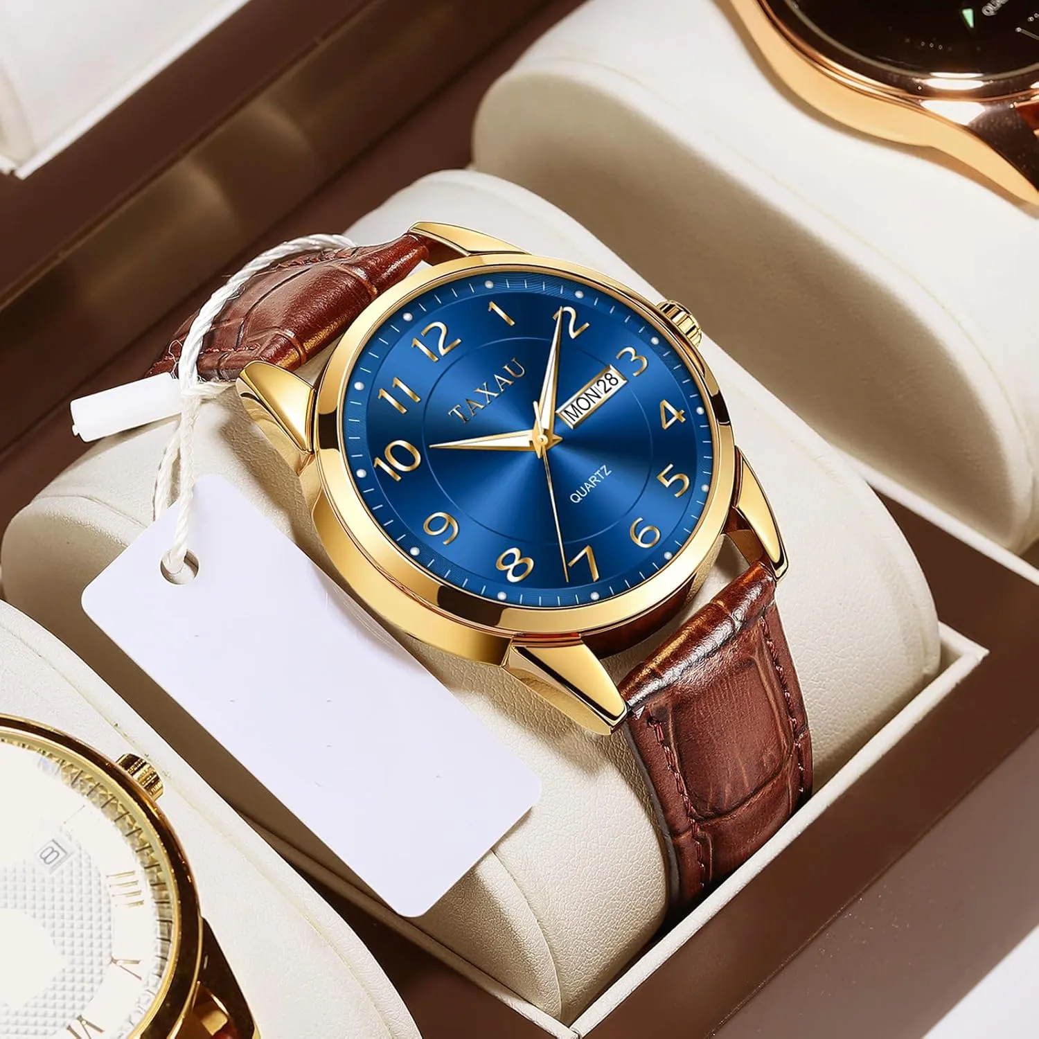 precise doorknob flag Date Number Dial Relojes para Hombre Mens Leather Watch Large Face Classic Quartz Mens Analog Watches Luxury Dress Watches for Men Waterproof Men's Wrist Watch with 