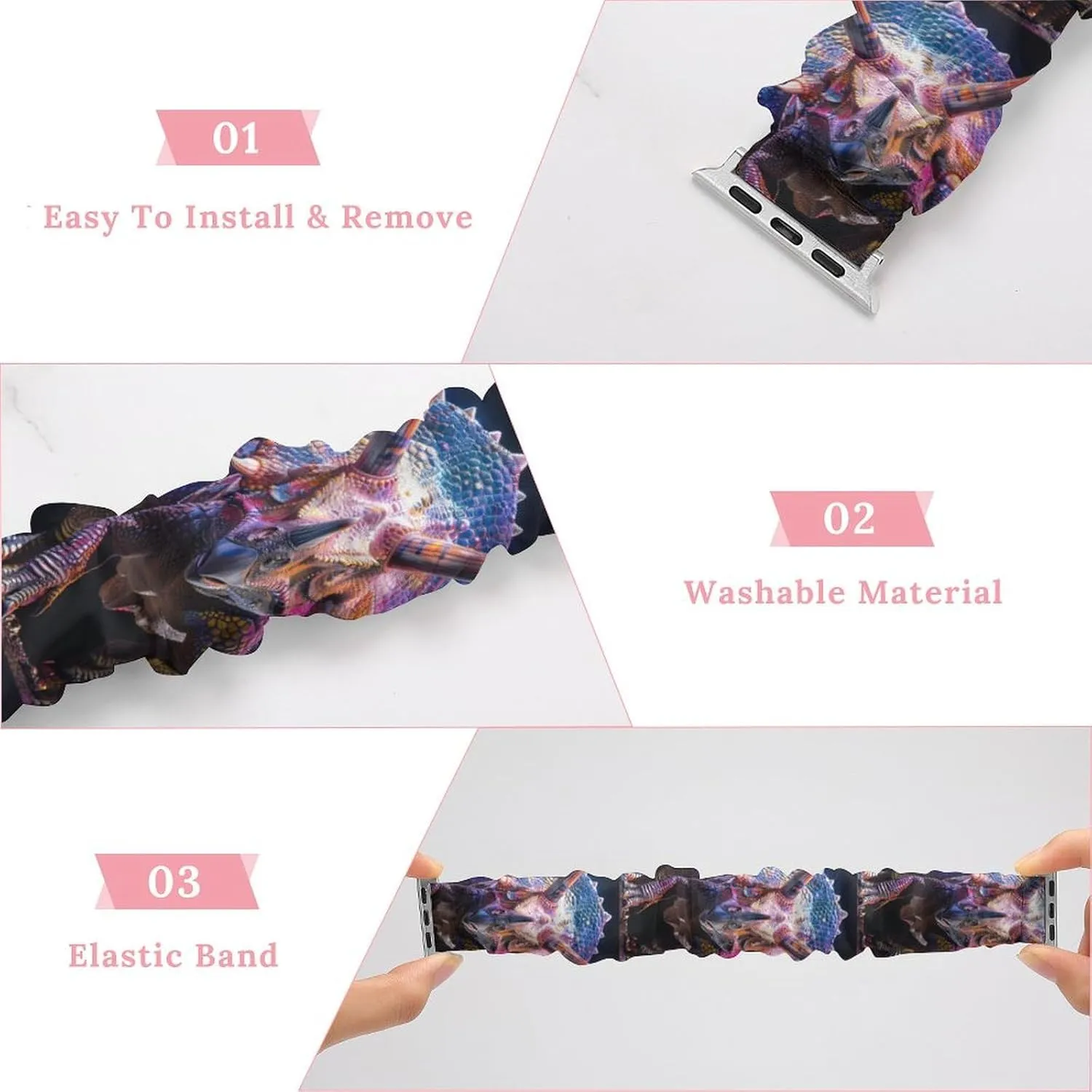 Printed Straps Wristbands Replacement Strap Compatible whale cow detract durable lordly aloud with Apple Watch Triceratops Watch Band Elastic Watch Strap 
