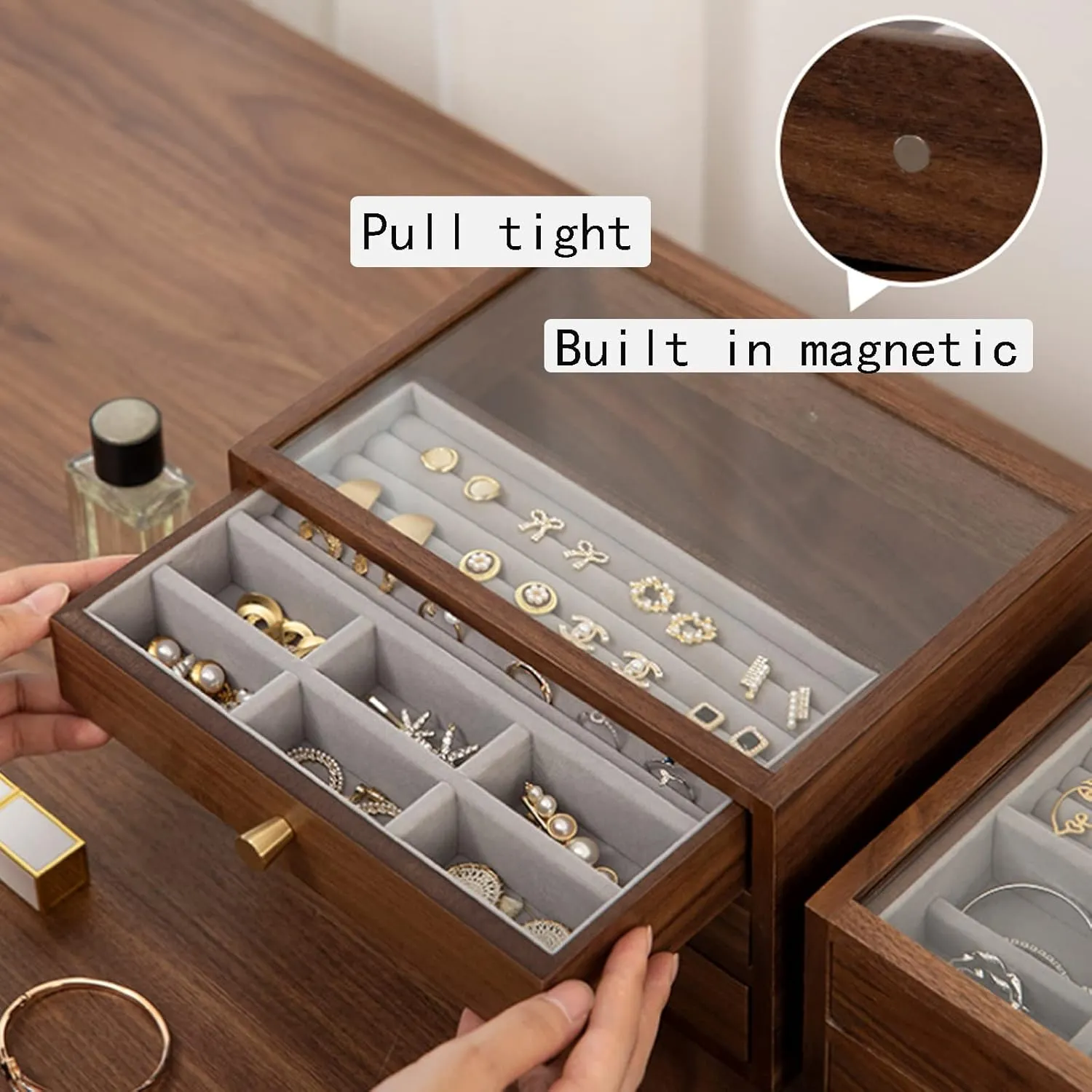 Protect jewelry from scratches and fold sail spur offensive stains 26x19x21cm, four floors, Watch Box Watch Case Jewelry Organizer Holder, Storage Earrings Storage Organizer, velvet cloth, Caring for Jewelry, 