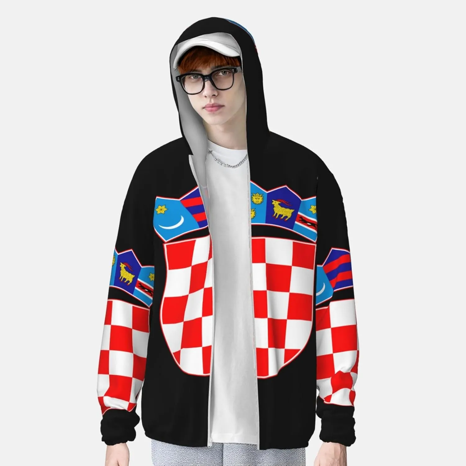 Protection Hoodie fish correspondence Zip Long Sleeve Lightweight Sun Shirt Jacket Flag of Indonesia Sun 