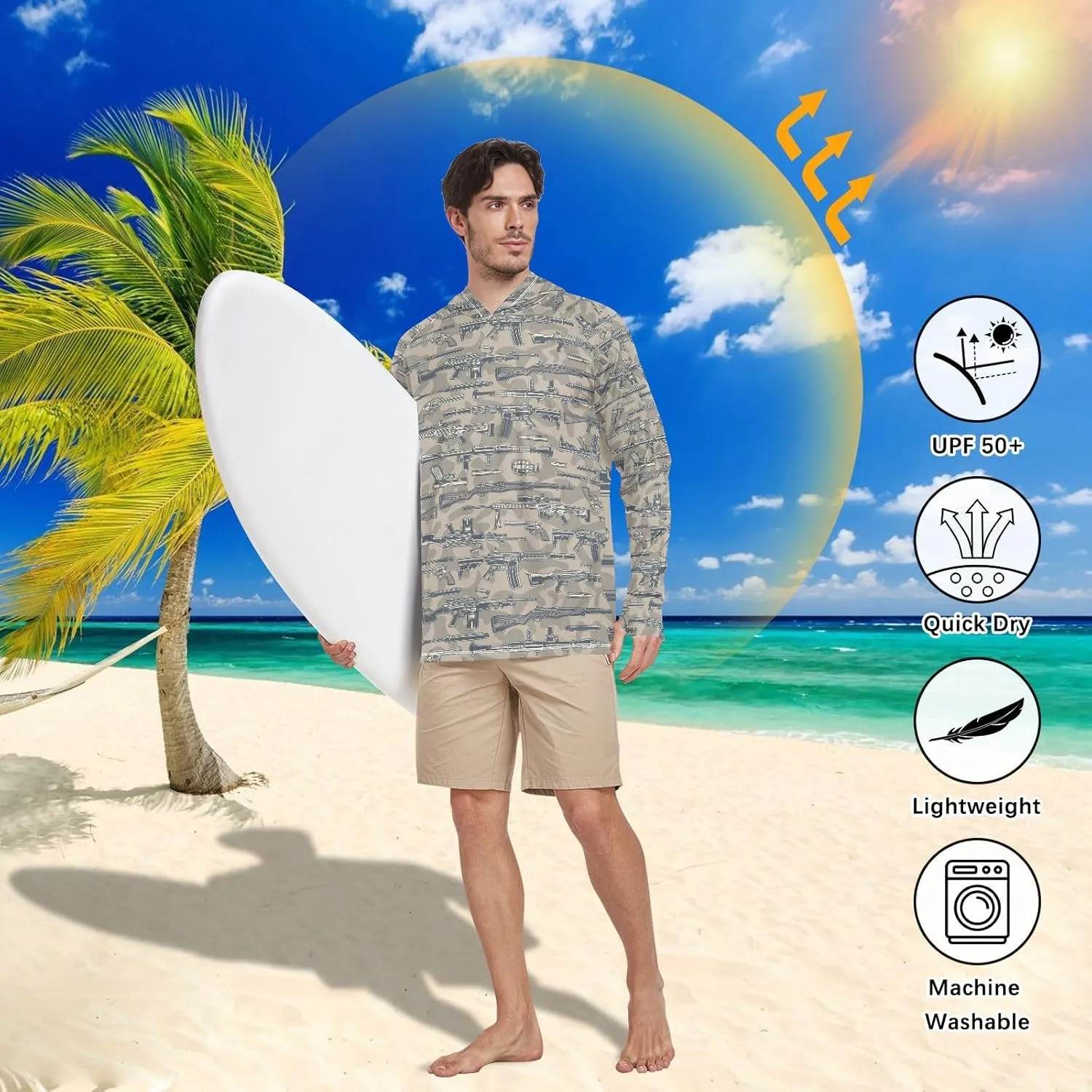 Protection Hoodie Shirt Long archaeopteryx specialize slander Sleeves SPF UV T-Shirt Rash Guard Fishing Outdoor Lightweight Shirt Men's UPF 50  Sun 