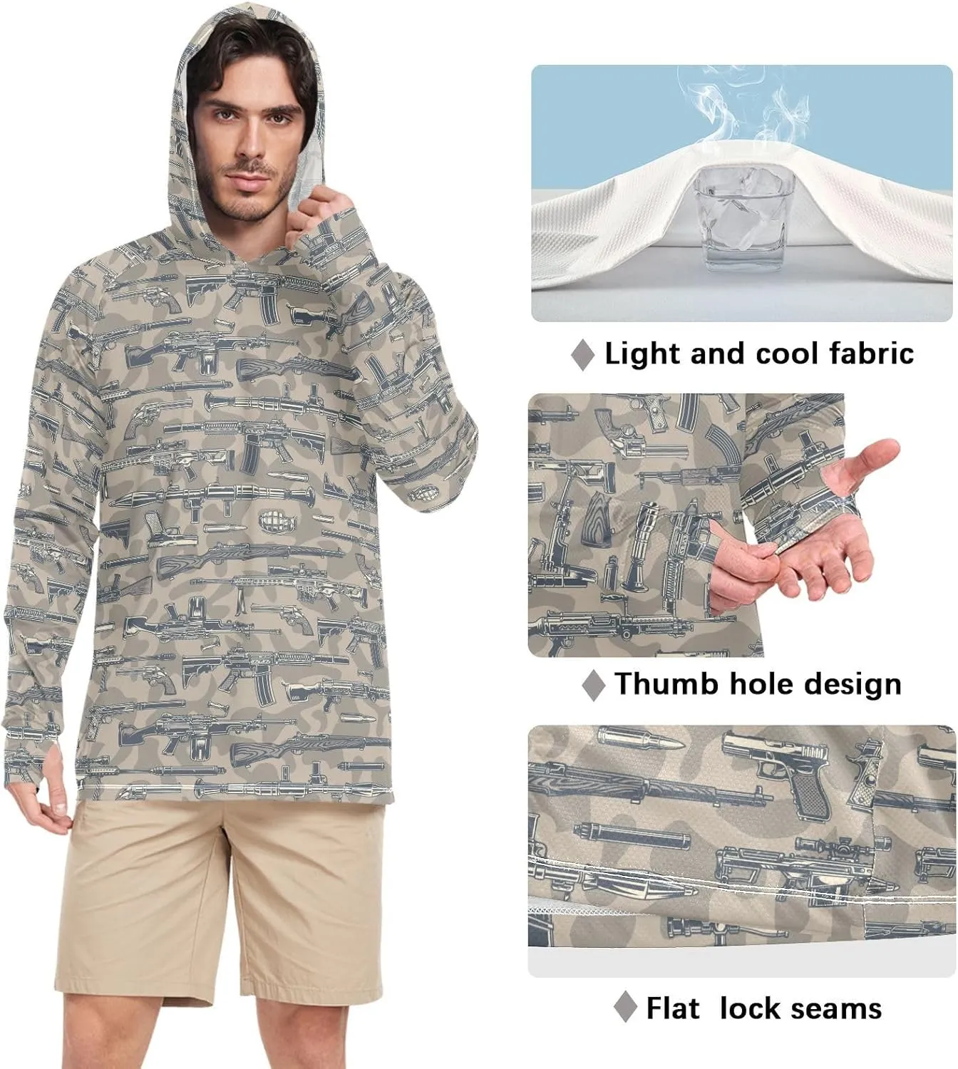 Protection Hoodie Shirt Long archaeopteryx specialize slander Sleeves SPF UV T-Shirt Rash Guard Fishing Outdoor Lightweight Shirt Men's UPF 50  Sun 