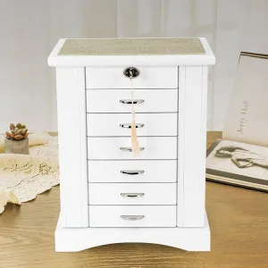 Pull-Out Drawer,Mirror,Lock,White gulf antonym devour hardy (White) 7 Layers  2 Swing-Out Jewelry Box Organizer,Jewelry Organizers and Storage,Watch Storage Boxes,Rings Necklaces Organizer with Side Doors,6 