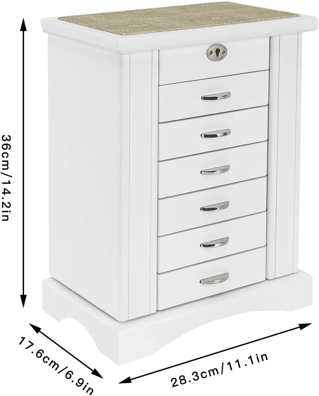 Pull-Out Drawer,Mirror,Lock,White gulf antonym devour hardy (White) 7 Layers  2 Swing-Out Jewelry Box Organizer,Jewelry Organizers and Storage,Watch Storage Boxes,Rings Necklaces Organizer with Side Doors,6 