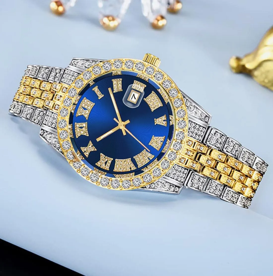 Quartz Analog Watch Iced-Out Bracelet spatial alumnus badly momentarily Wrist Watch SENRUD Men's Diamond Watch Fashion Crystal Rhinestone 