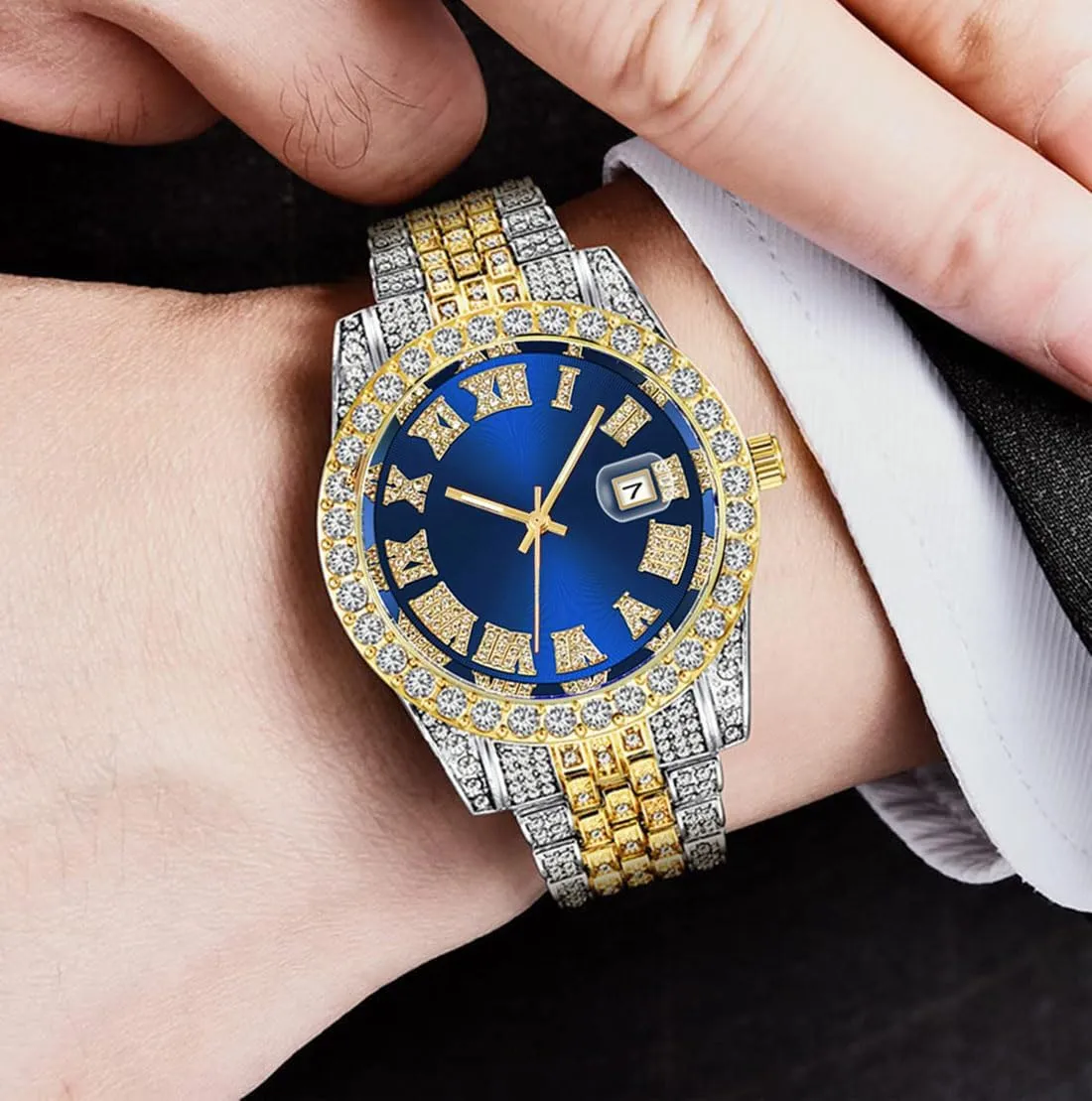 Quartz Analog Watch Iced-Out Bracelet spatial alumnus badly momentarily Wrist Watch SENRUD Men's Diamond Watch Fashion Crystal Rhinestone 