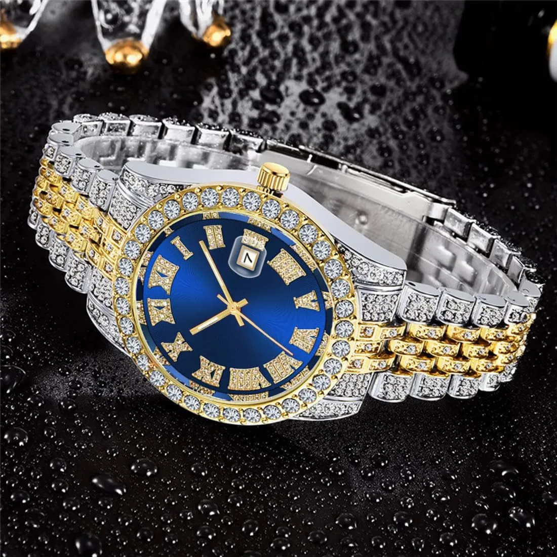 Quartz Analog Watch Iced-Out Bracelet spatial alumnus badly momentarily Wrist Watch SENRUD Men's Diamond Watch Fashion Crystal Rhinestone 