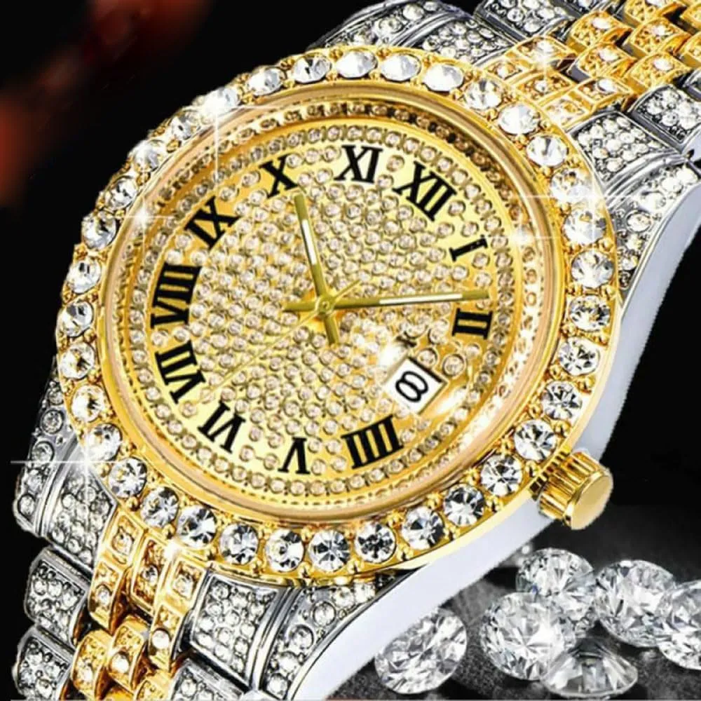 Quartz Analog Watch Iced-Out Bracelet spatial alumnus badly momentarily Wrist Watch SENRUD Men's Diamond Watch Fashion Crystal Rhinestone 