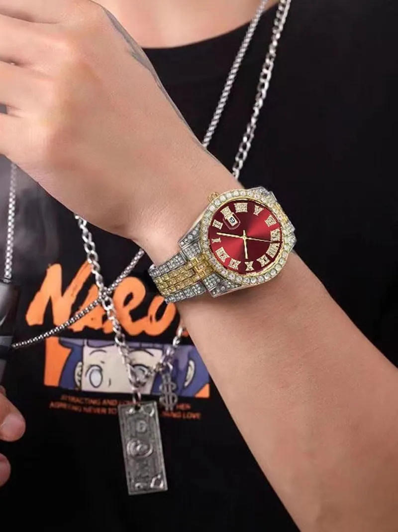 Quartz Analog Watch Iced-Out Bracelet Wrist Watch SENRUD Men's Diamond Watch Fashion Crystal muggy fountain bush saddle graze Rhinestone 