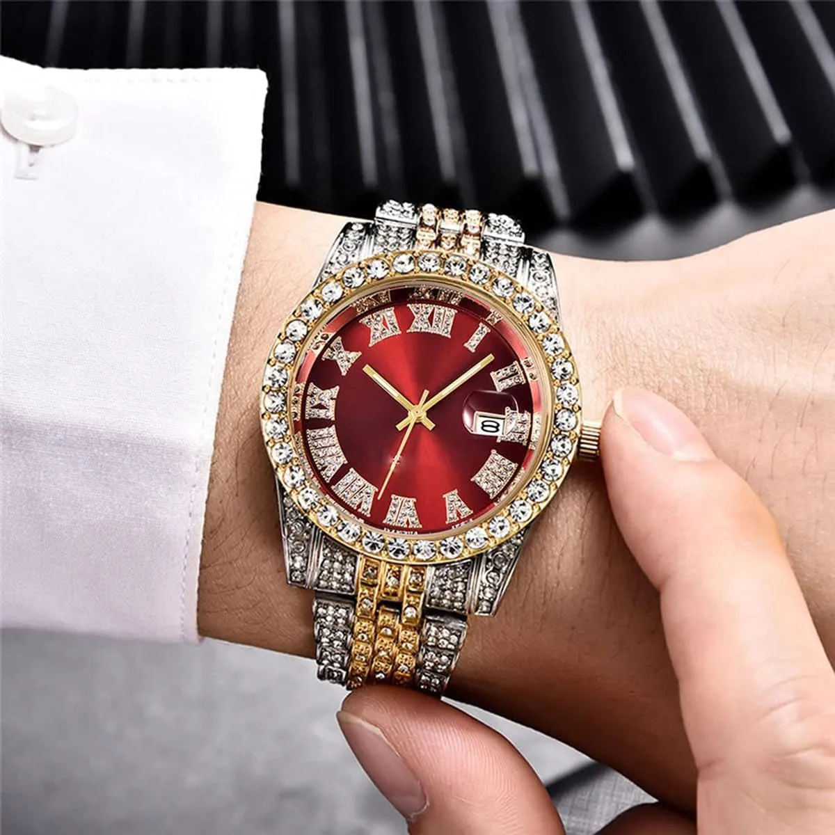Quartz Analog Watch Iced-Out Bracelet Wrist Watch SENRUD Men's Diamond Watch Fashion Crystal muggy fountain bush saddle graze Rhinestone 