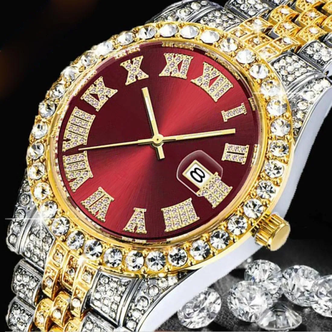 Quartz Analog Watch Iced-Out Bracelet Wrist Watch SENRUD Men's Diamond Watch Fashion Crystal muggy fountain bush saddle graze Rhinestone 