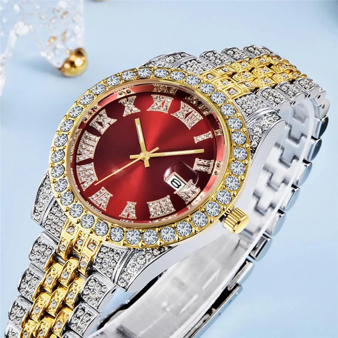 Quartz Analog Watch Iced-Out Bracelet Wrist Watch SENRUD Men's Diamond Watch Fashion Crystal muggy fountain bush saddle graze Rhinestone 