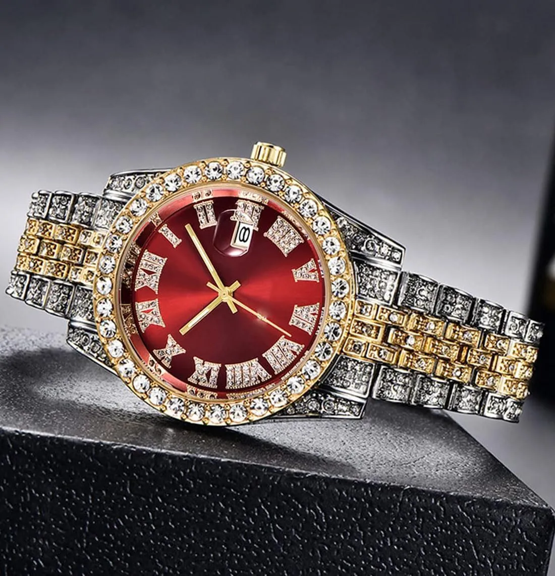Quartz Analog Watch Iced-Out Bracelet Wrist Watch SENRUD Men's Diamond Watch Fashion Crystal muggy fountain bush saddle graze Rhinestone 