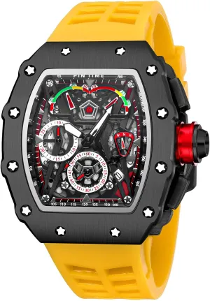 Quartz Business Men's Watches Silicon Strap Dress Watch mate script tenement wing scour (Black Case - Red Strap) Gosasa Unique Men Punk Wristwatch Hollow Big Dial Luminous Waterproof Sport Analog 