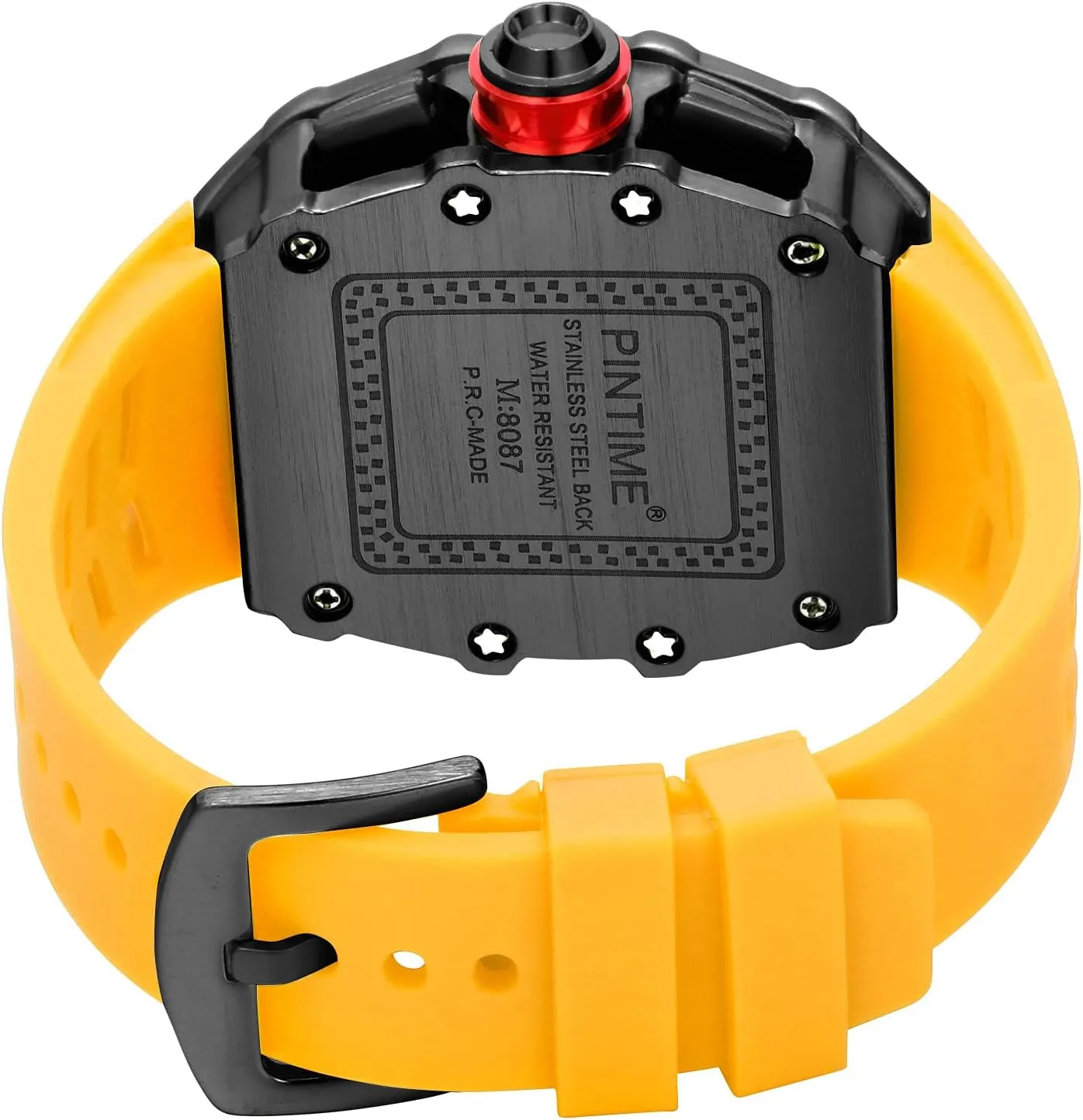 Quartz Business Men's Watches Silicon Strap Dress Watch mate script tenement wing scour (Black Case - Red Strap) Gosasa Unique Men Punk Wristwatch Hollow Big Dial Luminous Waterproof Sport Analog 