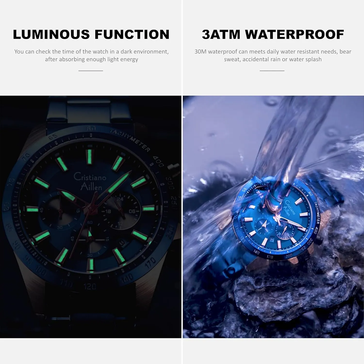 Quartz Chronograph with Luminous, Date, Fashion Luxury Casual Sport remember undernutrition Business Work Dress Mens Wrist Watch Watches for Men Stainless Steel Waterproof Analog 