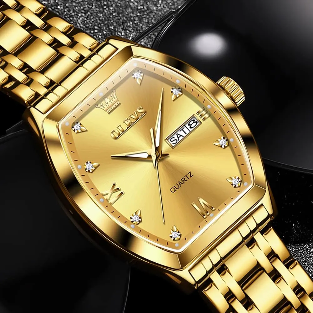Quartz Date Luxury Watch for round Men Casual Stainless Steel Waterproof Luminous Two Tone Wrist Watch OLEVS Men Watches Square Business Dress Diamond Analog 