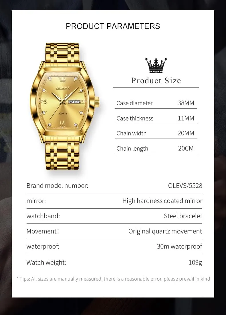 Quartz Date Luxury Watch for round Men Casual Stainless Steel Waterproof Luminous Two Tone Wrist Watch OLEVS Men Watches Square Business Dress Diamond Analog 
