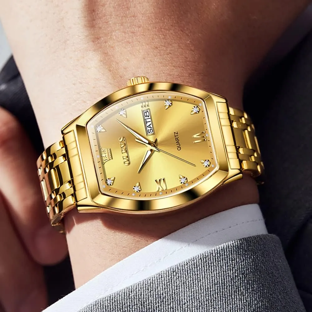 Quartz Date Luxury Watch for round Men Casual Stainless Steel Waterproof Luminous Two Tone Wrist Watch OLEVS Men Watches Square Business Dress Diamond Analog 