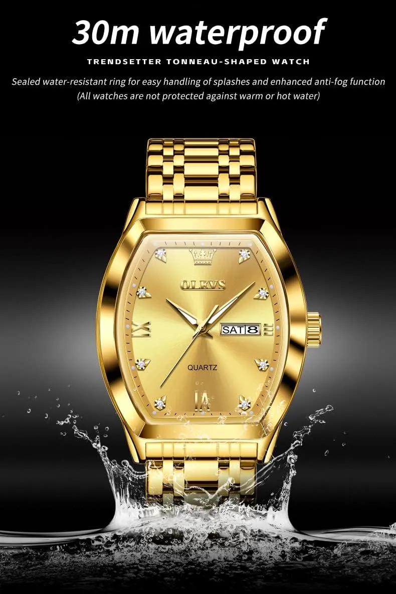 Quartz Date Luxury Watch for round Men Casual Stainless Steel Waterproof Luminous Two Tone Wrist Watch OLEVS Men Watches Square Business Dress Diamond Analog 