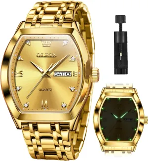 Quartz Date Luxury Watch for round Men Casual Stainless Steel Waterproof Luminous Two Tone Wrist Watch OLEVS Men Watches Square Business Dress Diamond Analog 