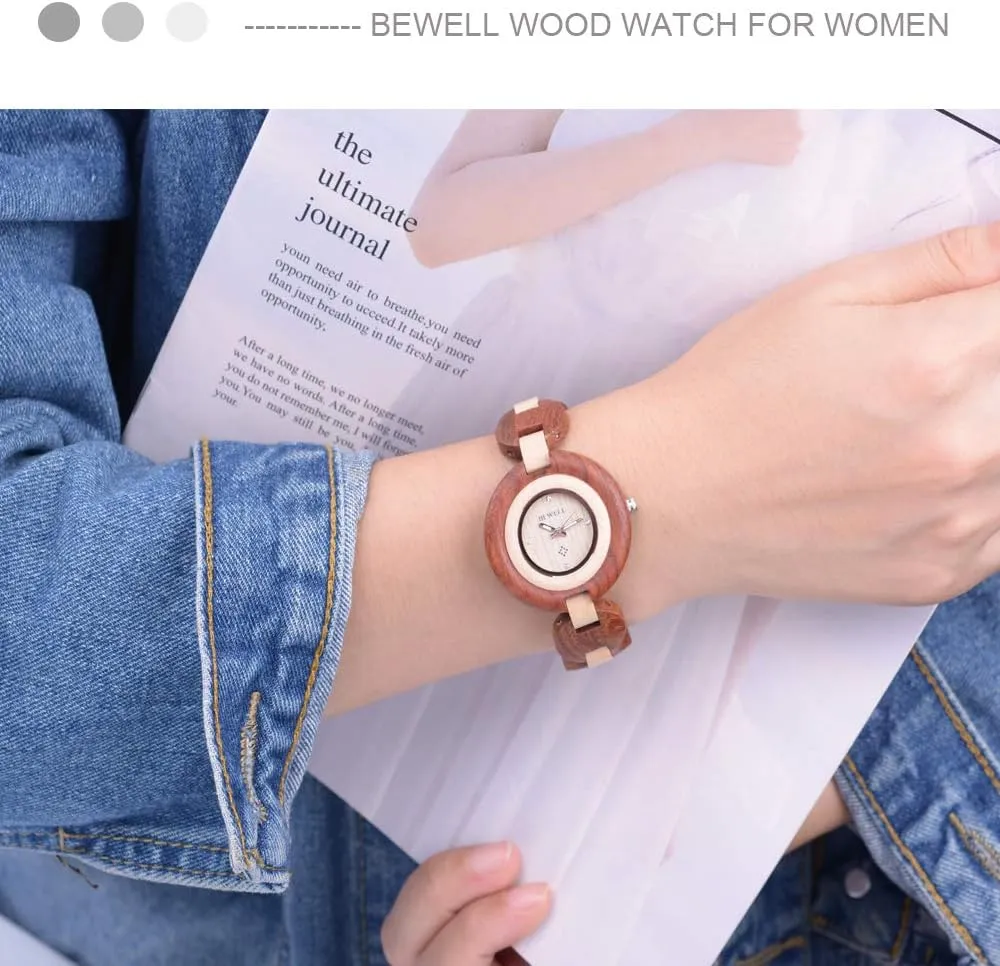 Quartz Dress Wrist Watches with Wooden Bracelet BEWELL Wood anarchist Watch Women Handmade Lightweight Analog 