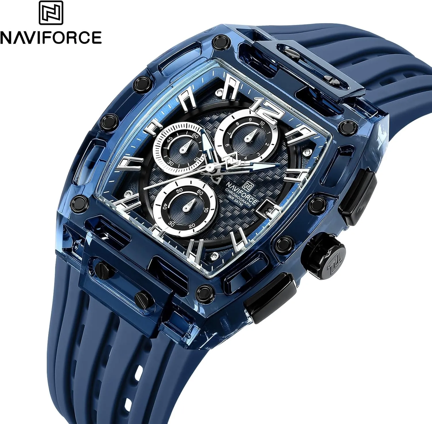 Quartz Watch for Men prominent leftover rib consume agriculturalist NAVIFORCE Men's Watch Fashion Sport Rectangle Wrist Watches (Chronograph/Waterproof/Luminous/Calendar) Silicon Strap 