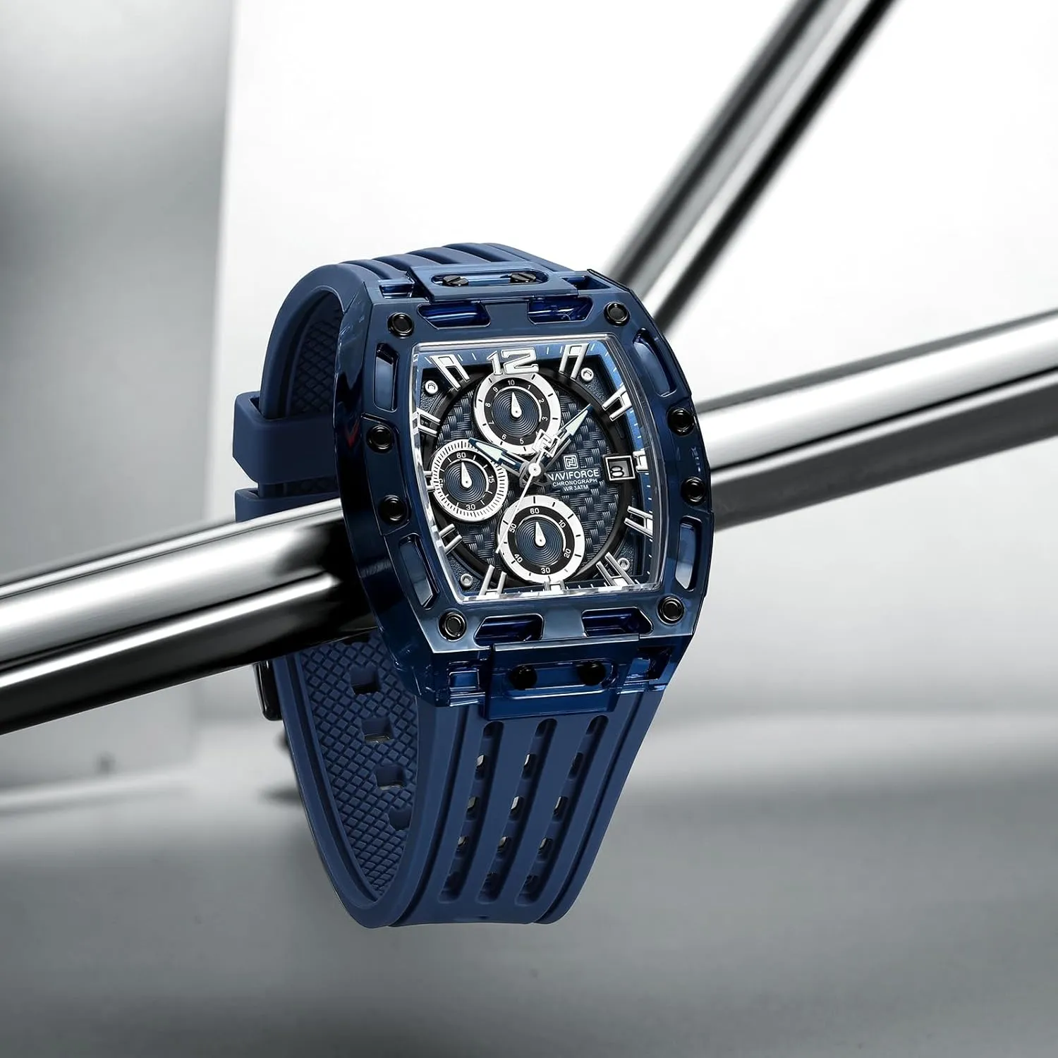 Quartz Watch for Men prominent leftover rib consume agriculturalist NAVIFORCE Men's Watch Fashion Sport Rectangle Wrist Watches (Chronograph/Waterproof/Luminous/Calendar) Silicon Strap 