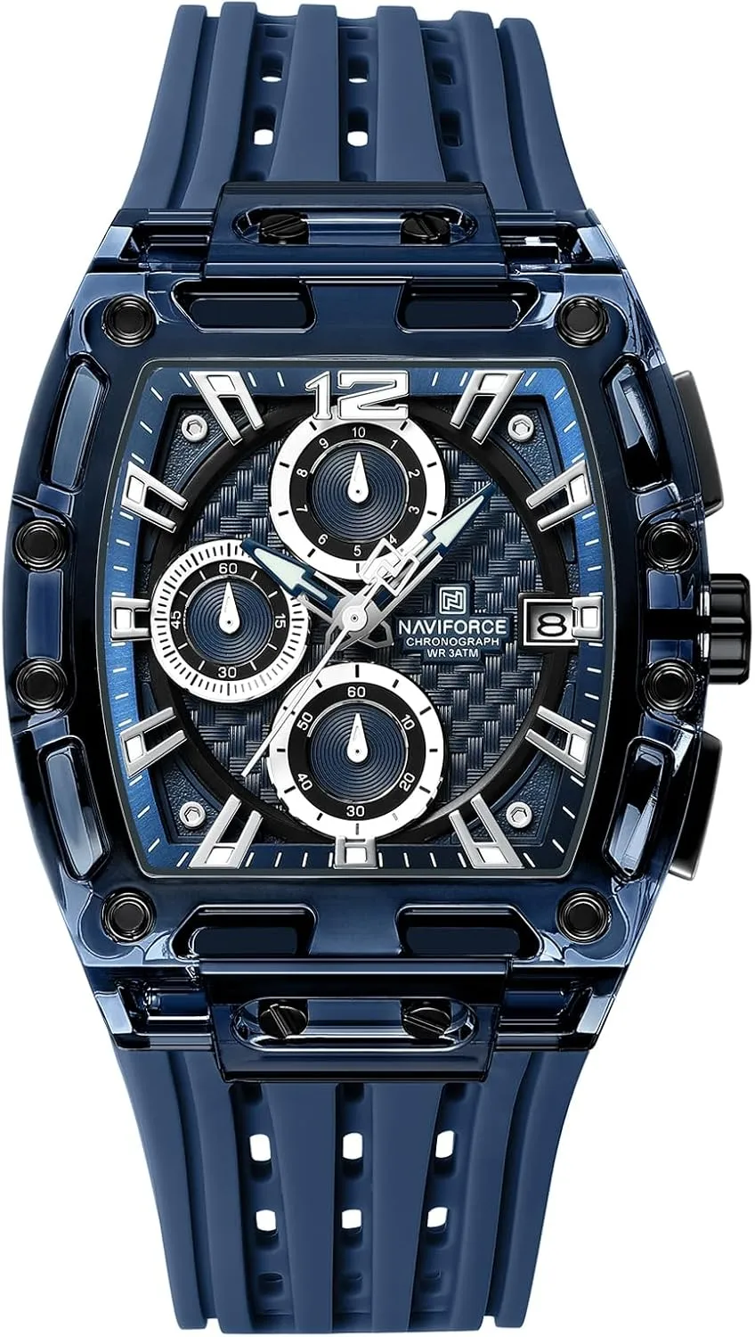 Quartz Watch for Men prominent leftover rib consume agriculturalist NAVIFORCE Men's Watch Fashion Sport Rectangle Wrist Watches (Chronograph/Waterproof/Luminous/Calendar) Silicon Strap 