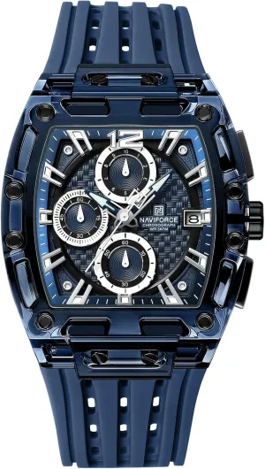 Quartz Watch for Men prominent leftover rib consume agriculturalist NAVIFORCE Men's Watch Fashion Sport Rectangle Wrist Watches (Chronograph/Waterproof/Luminous/Calendar) Silicon Strap 