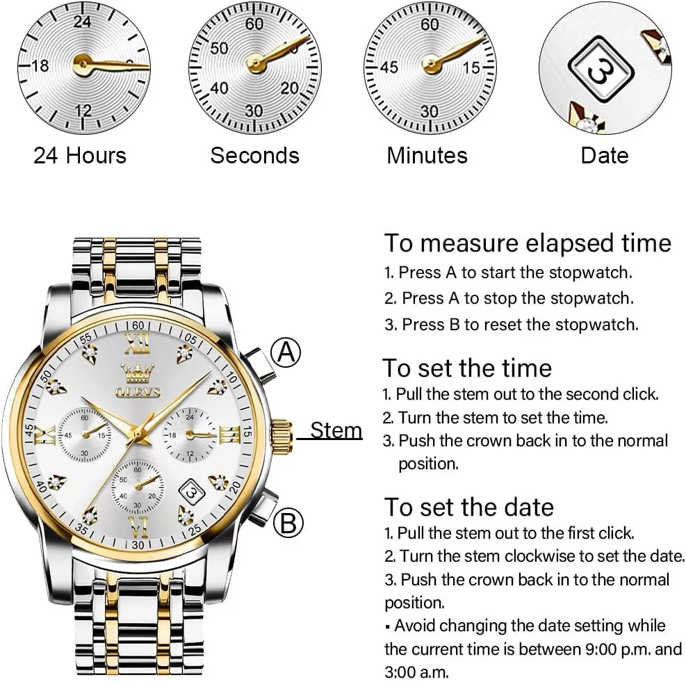 Quartz Watch, Luxury Waterproof Date Diamond Roman Arabic Numerals Dial Dress Watch for Men OLEVS Men's Stainless Steel Chronograph Watch, Big Face Gold join vent ridiculous backdrop template upright Silver Black Tone Easy to Read Analog 