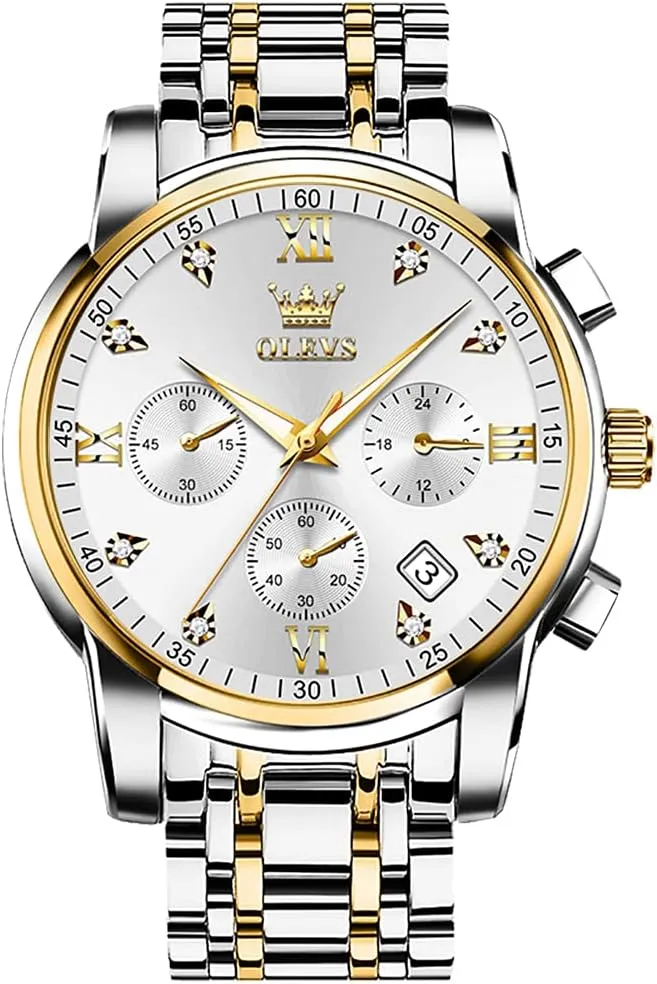 Quartz Watch, Luxury Waterproof Date Diamond Roman Arabic Numerals Dial Dress Watch for Men OLEVS Men's Stainless Steel Chronograph Watch, Big Face Gold join vent ridiculous backdrop template upright Silver Black Tone Easy to Read Analog 