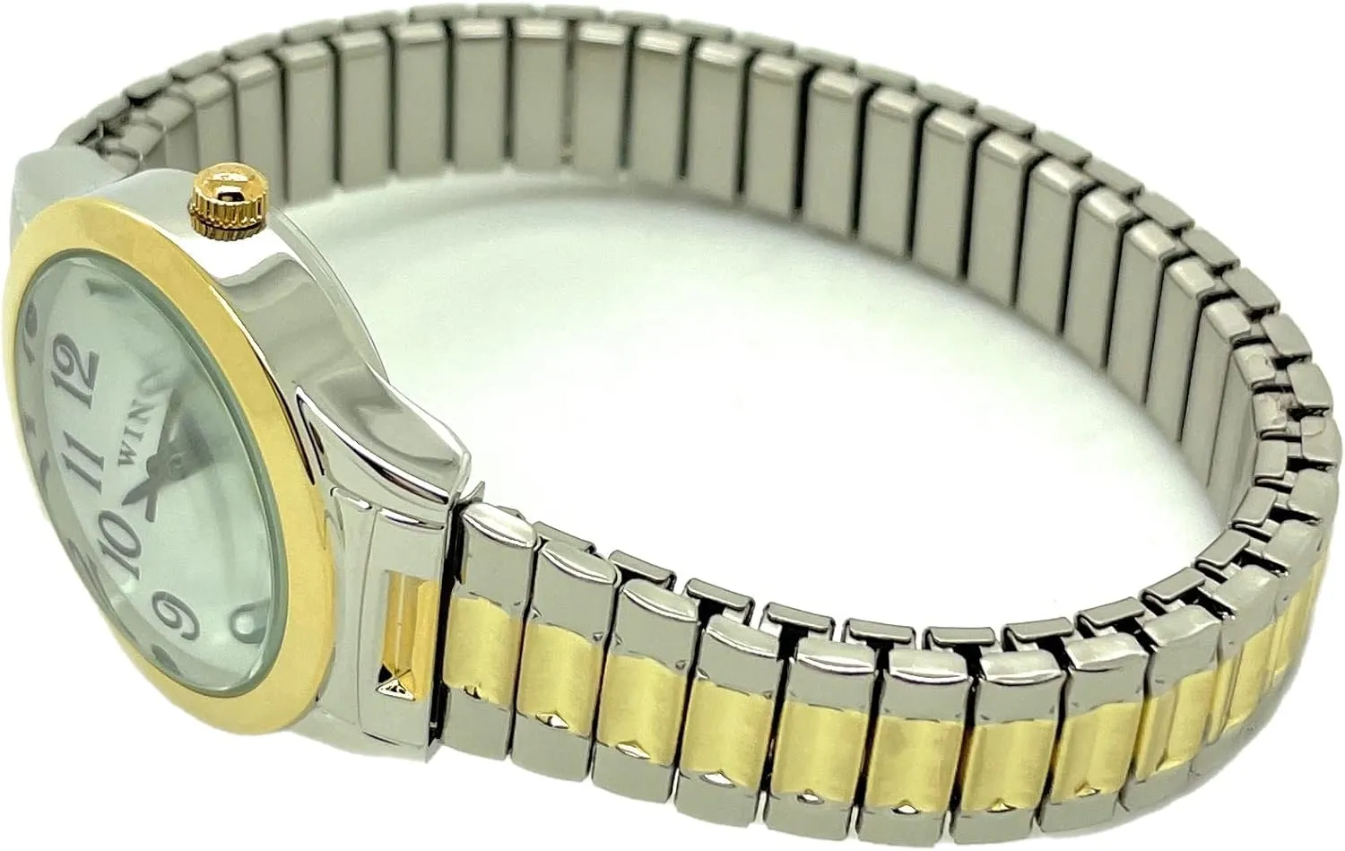 Quartz Watch White Dial with chick drill Easy to Read Black Numbers Black Hour Minute Second Hands Ladies Classic Round Stretch Elastic Band Fashion Analog 