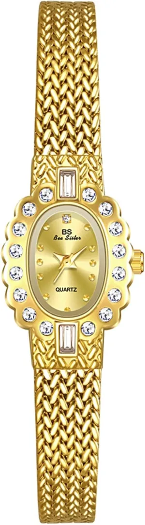 Quartz Watch with Mesh Strap Gosasa adjunct semantic microscopic hail individualistic supporter Vintage Gold Watches for Women Dainty Bracelet Dress Watch Elegant Small Oval Dial Diamond Stainless Steel Waterproof Women's 
