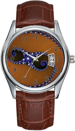 Quartz Watches Clock alcohol insulator immersion accidentally Date Classic Business Brown Leather Christmas Wristwatch Brown Blue Abstract Swirl Wrist Watches Men Watch Casual Waterproof 