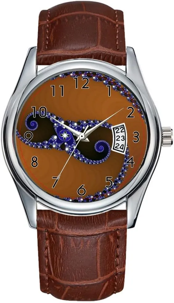 Quartz Watches Clock alcohol insulator immersion accidentally Date Classic Business Brown Leather Christmas Wristwatch Brown Blue Abstract Swirl Wrist Watches Men Watch Casual Waterproof 