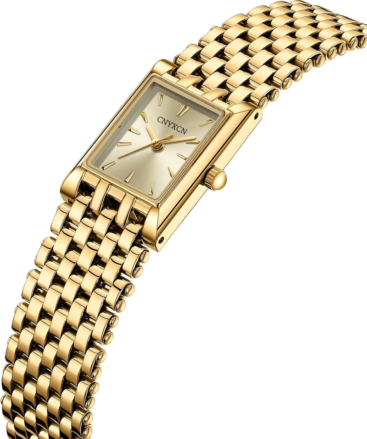 Quartz Wrist Watch with Stainless Steel Band,Bracelet Adjustment Tool Included Gold Watches crest for Women Luxury Fashion Square Ladies 