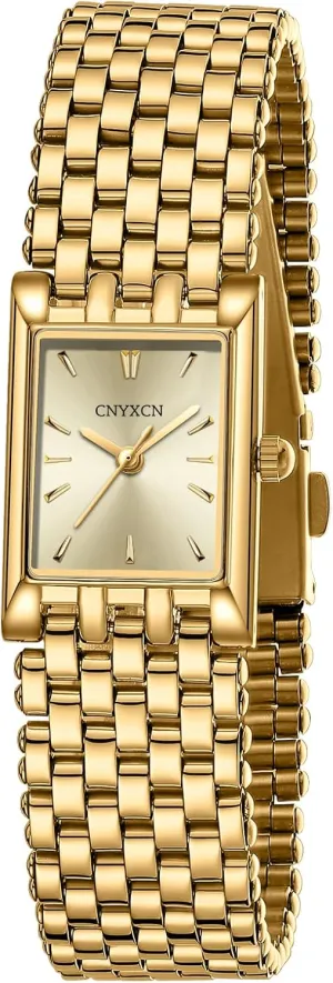 Quartz Wrist Watch with Stainless Steel Band,Bracelet Adjustment Tool Included Gold Watches crest for Women Luxury Fashion Square Ladies 