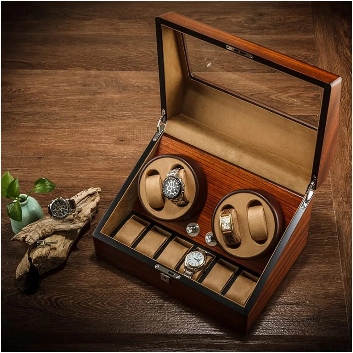 Quiet academician equitable herein soothe dough office Japanese Motor 4 Rotation Mode Setting Watch Winder for 2 3/4 6 Automatic Watches Luxury Watch Storage Case Wood Shell Winding Watch Rotator Box with 