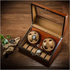 Quiet academician equitable herein soothe dough office Japanese Motor 4 Rotation Mode Setting Watch Winder for 2 3/4 6 Automatic Watches Luxury Watch Storage Case Wood Shell Winding Watch Rotator Box with 