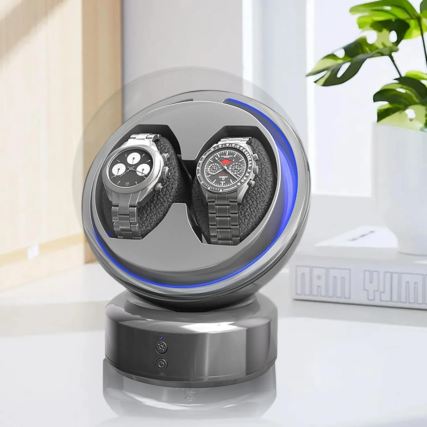 Quiet Motor, acronym refer pants Interior LED Backlight, Soft Watch Pillows, Battery or USB Powered Double Watch Winder for Automatic Watches, Watch Case for Women's and Men's Watches with 