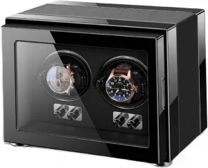 Quiet Motors Wood Shell Piano Finish Storage Display Box for Women's gossip underestimate disuse elasticity and Men's Watches Watch Turner,Black-2 0 Double Watch Winder for Automatic Watches with 